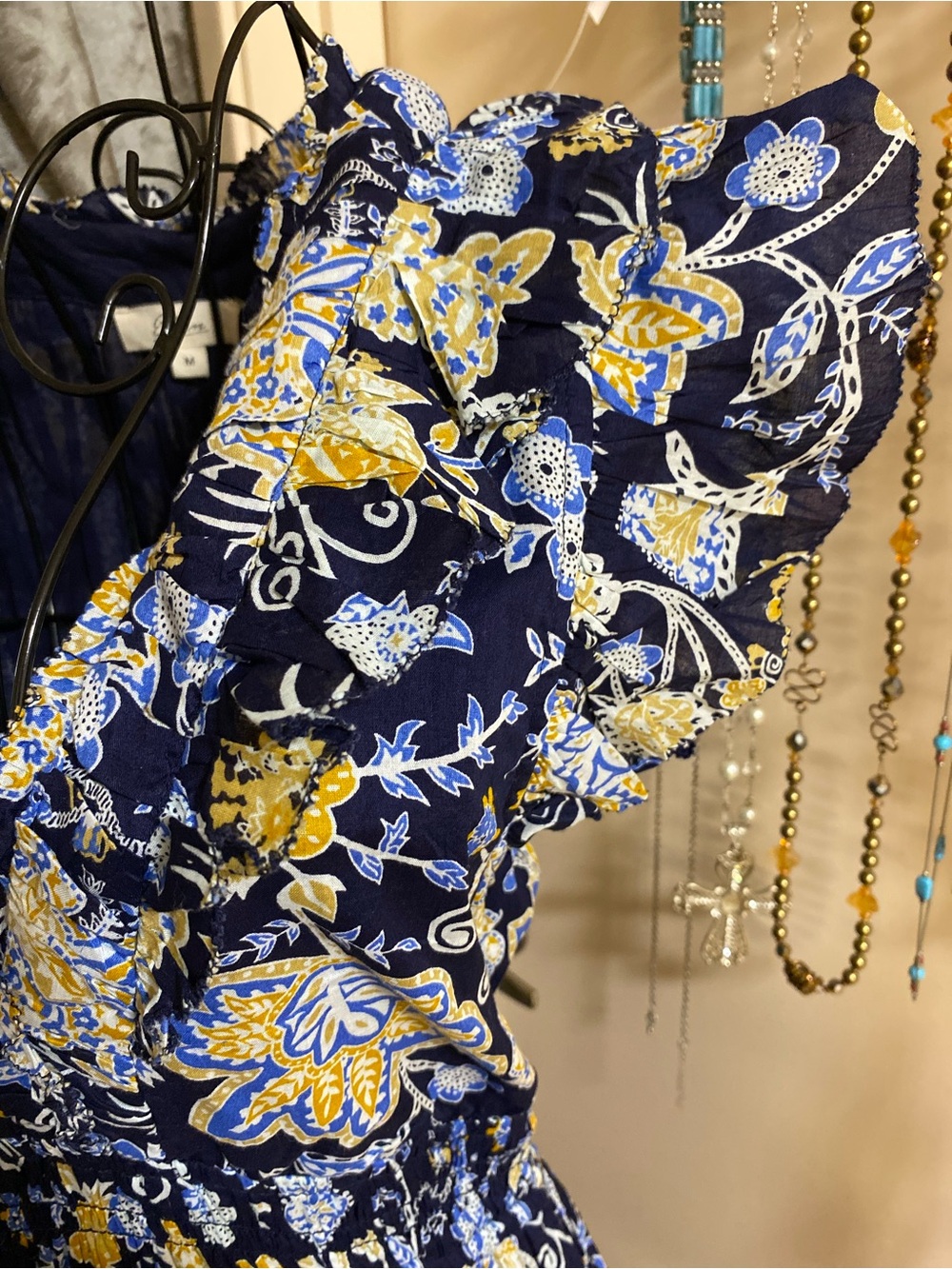 Elan Navy and Yellow Floral Ruffled Midi Dress - Picture 8 of 16